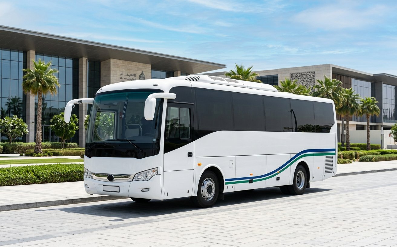 Illustrative 35-seat coach fleet visual for Dubai transport
